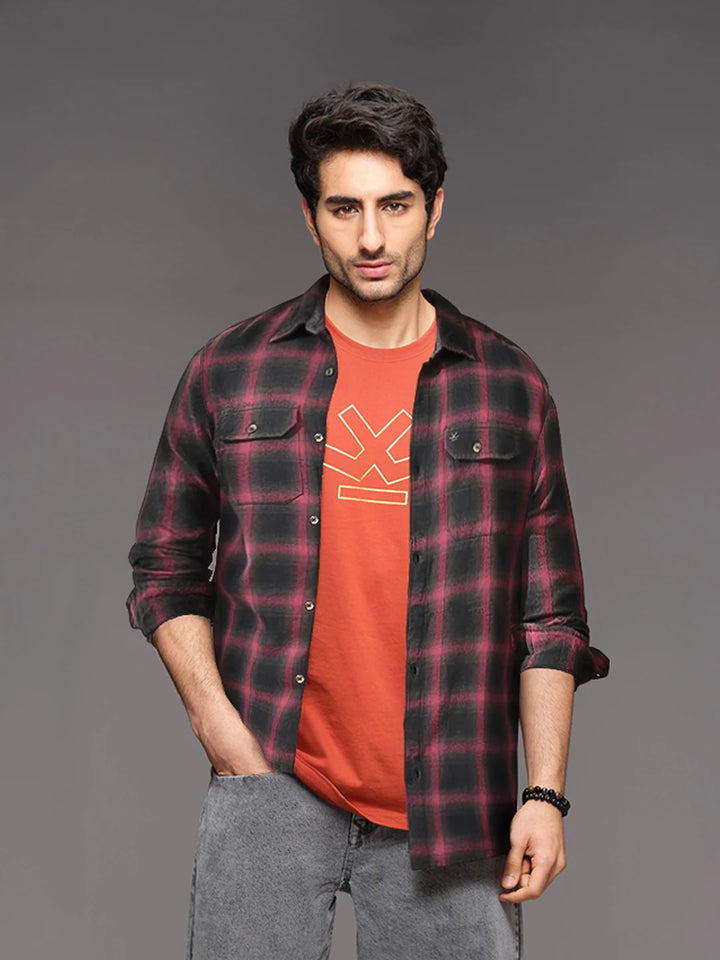 Brushed Herringbone Checked Shirt | Black