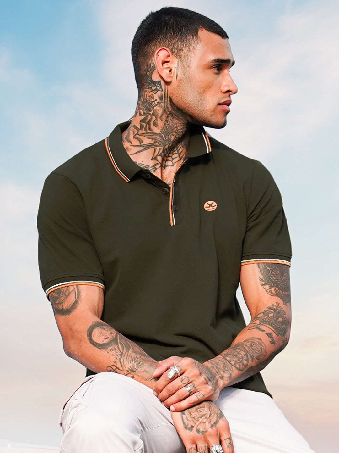 Olive Tipping Collar Polo