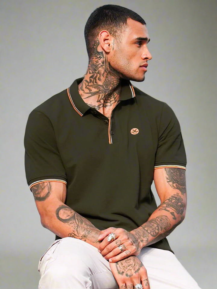 Olive Tipping Collar Polo