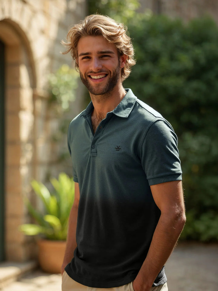 Washed Slim Fit Polo T-Shirt in Teal