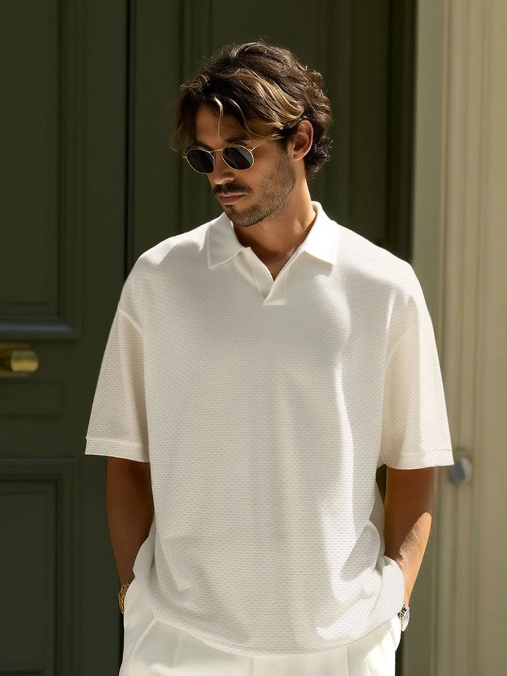 Textured Oversized Polo T-Shirt | White