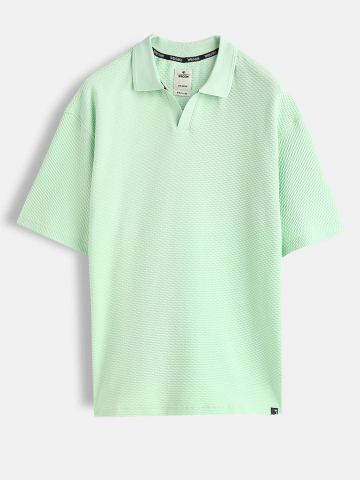 Textured Oversized Polo T-Shirt | Green