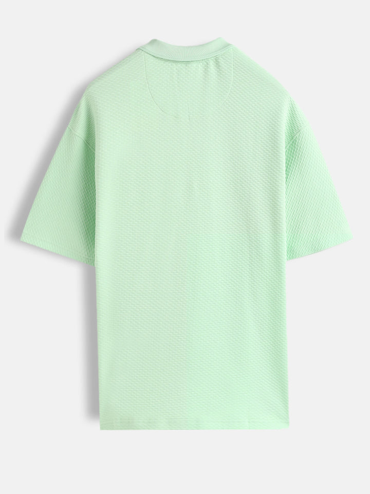 Textured Oversized Polo T-Shirt | Green
