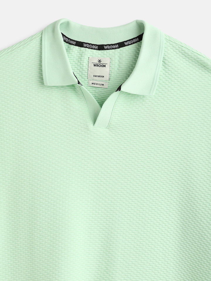Textured Oversized Polo T-Shirt | Green