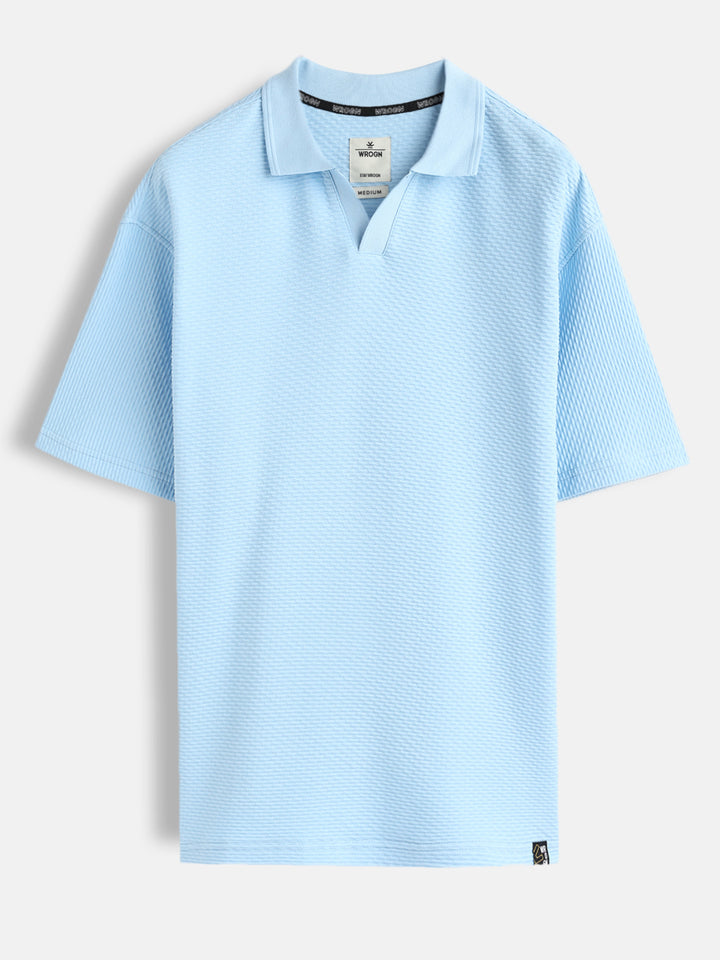 Textured Oversized Polo T-Shirt | Blue