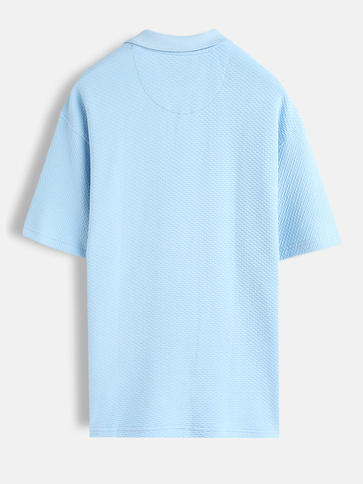 Textured Oversized Polo T-Shirt | Blue