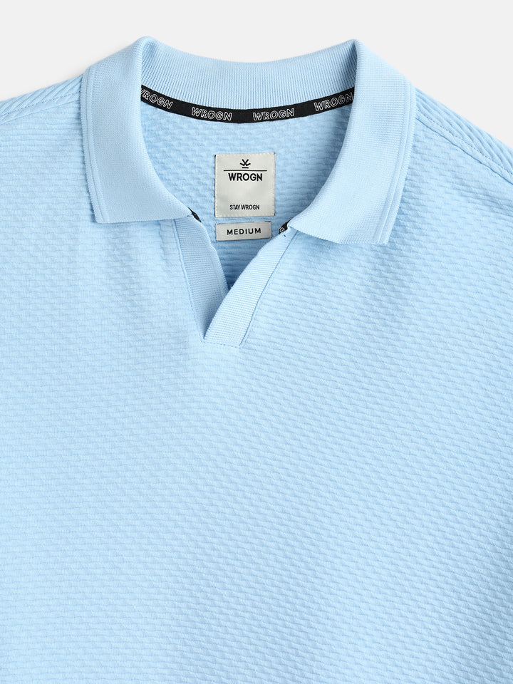 Textured Oversized Polo T-Shirt | Blue