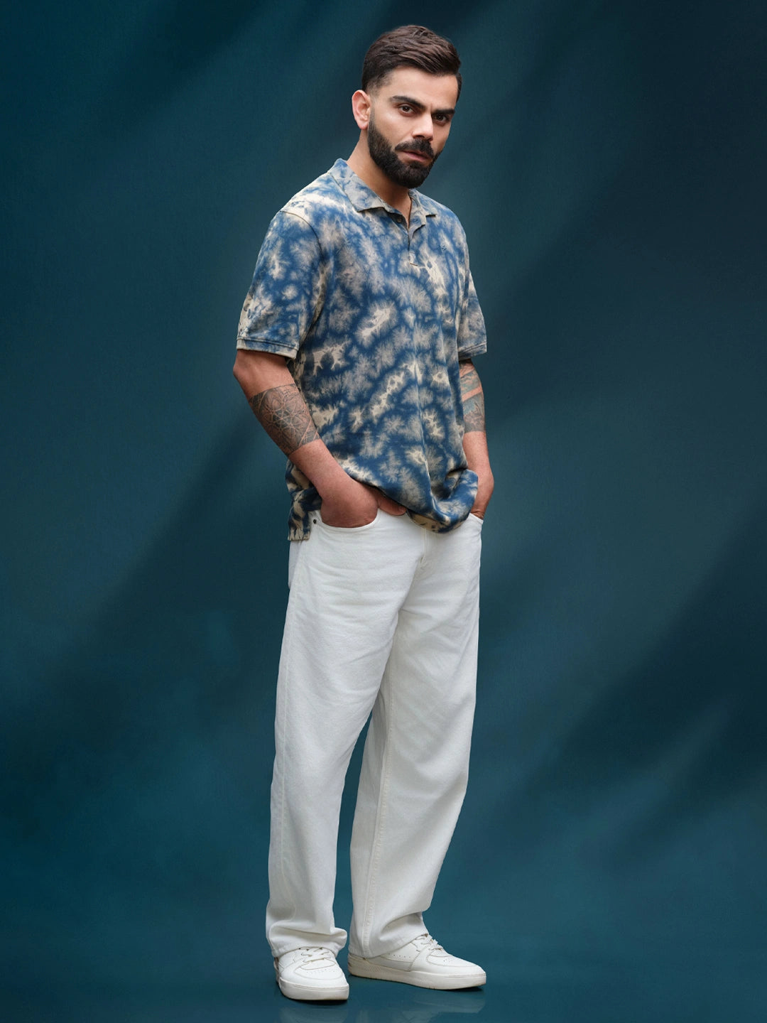Marble Tie & Dye Comfort Fit T-Shirt  | Navy Blue