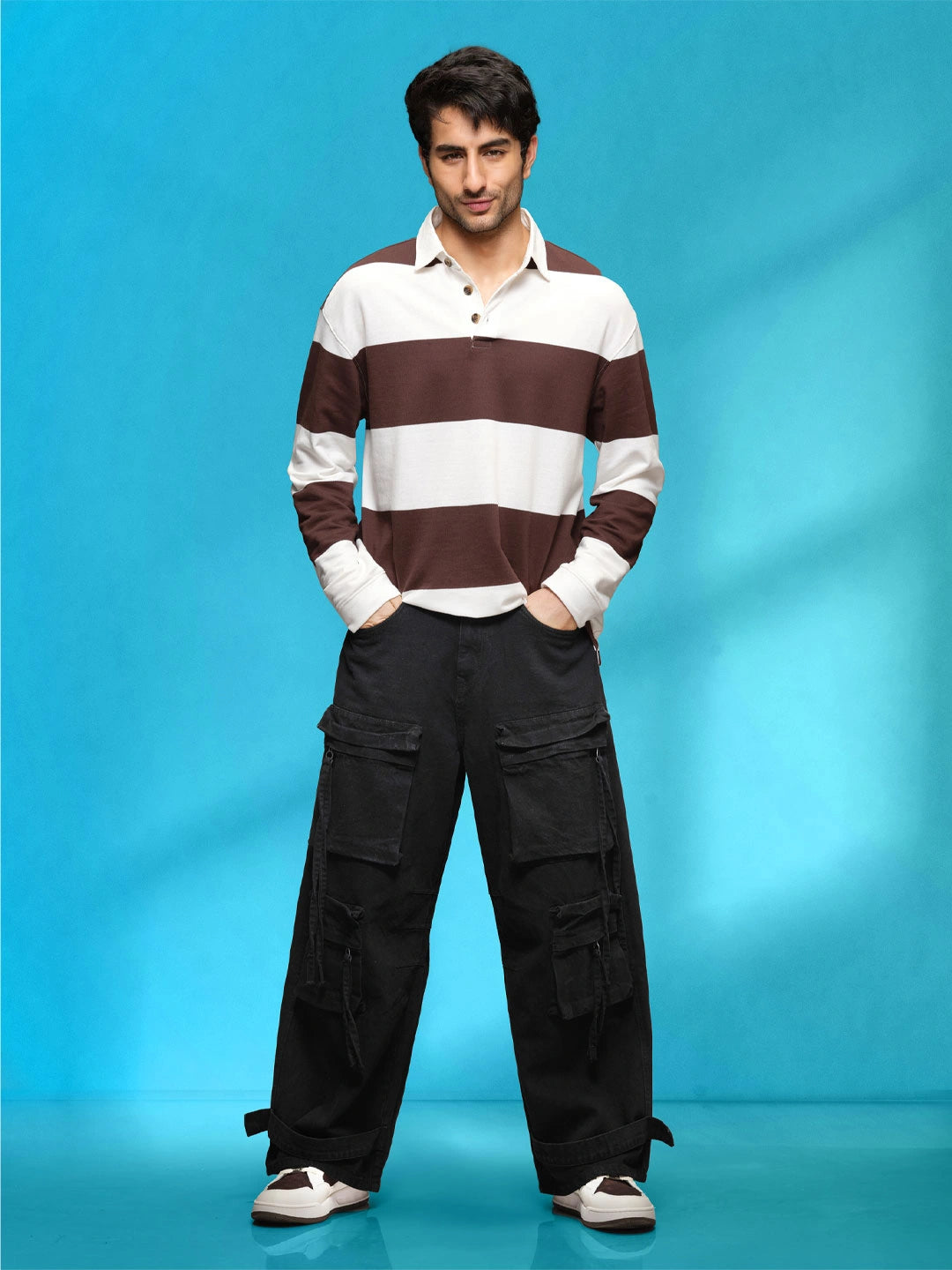 Yarn Dyed Striped Rugby Polo With Twill Collar | Brown