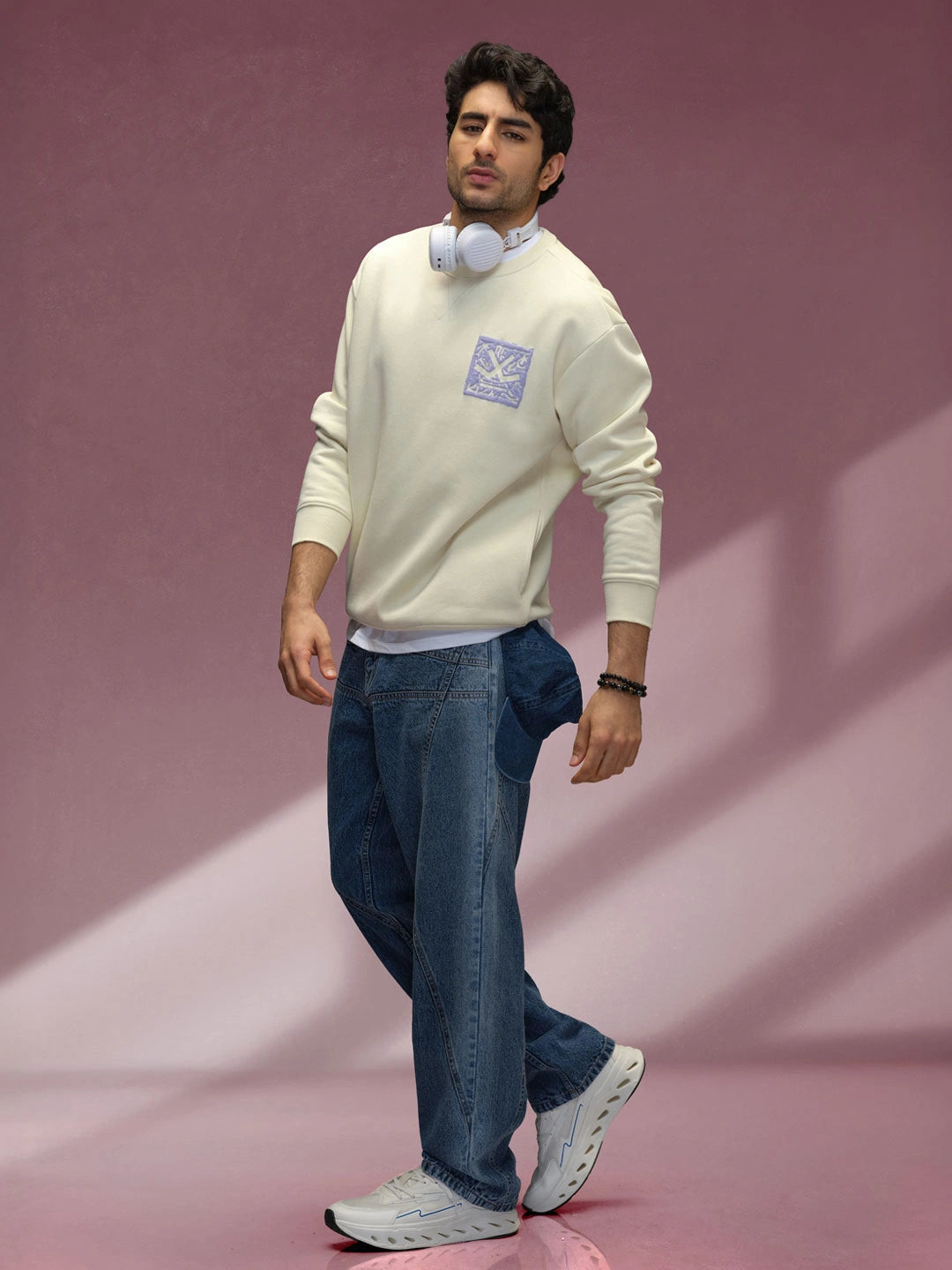 Loose Fit Cut & Sew Denim Jeans | Blue