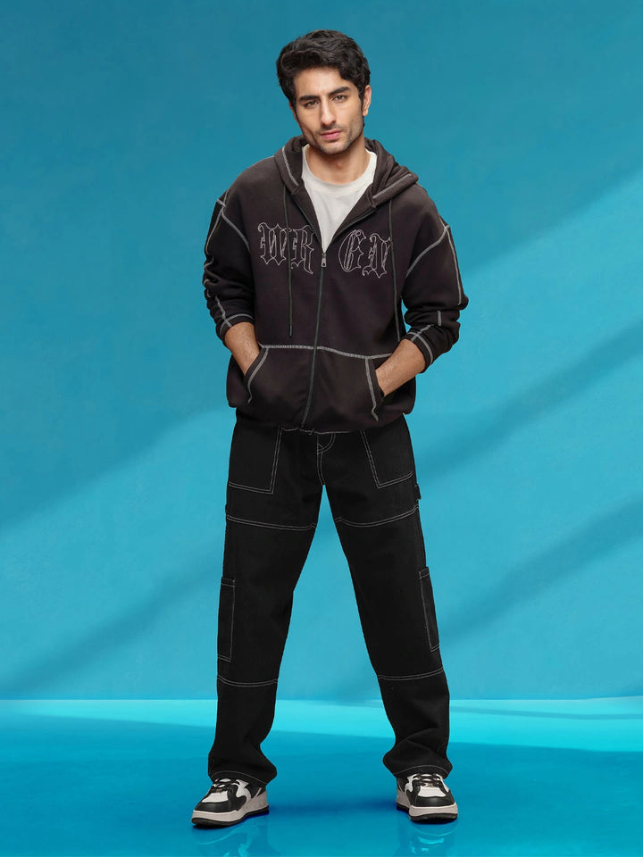 Utility Cargo Pants With Contrast Stitch | Black