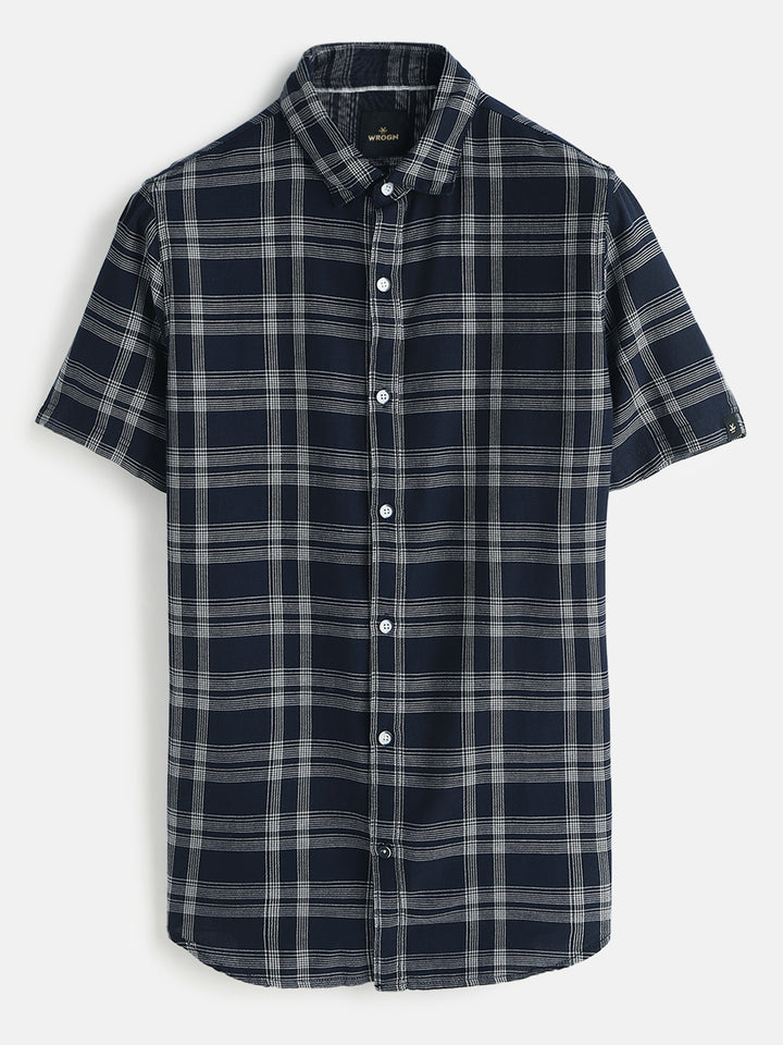Casual Light Weight Checked Shirt | Navy Blue