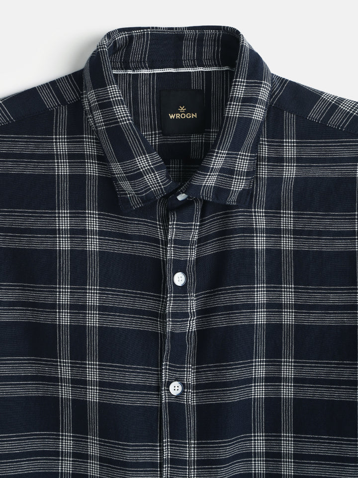 Casual Light Weight Checked Shirt | Navy Blue