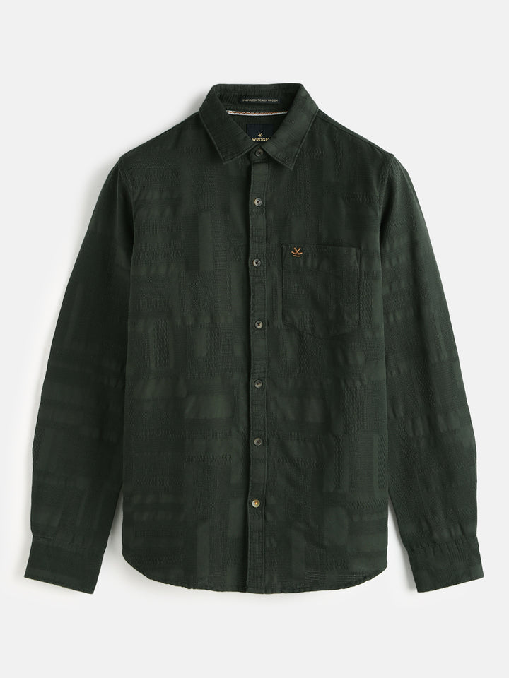 Textured Pure Cotton Shirt | Green