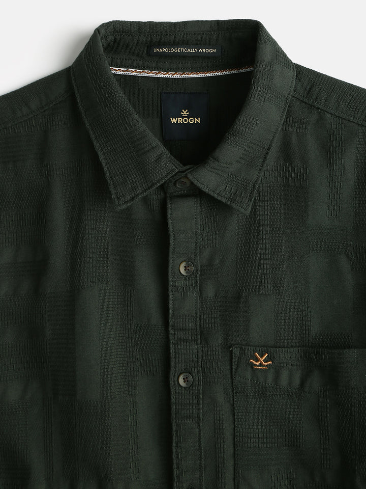 Textured Pure Cotton Shirt | Green