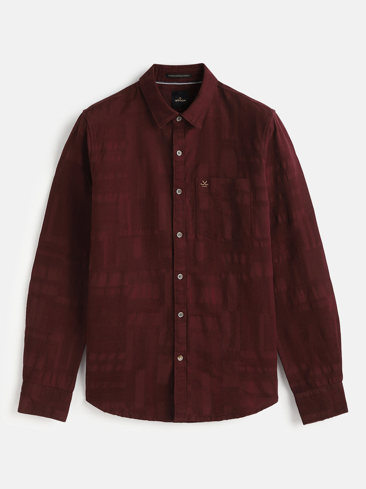 Textured Pure Cotton Shirt | Maroon
