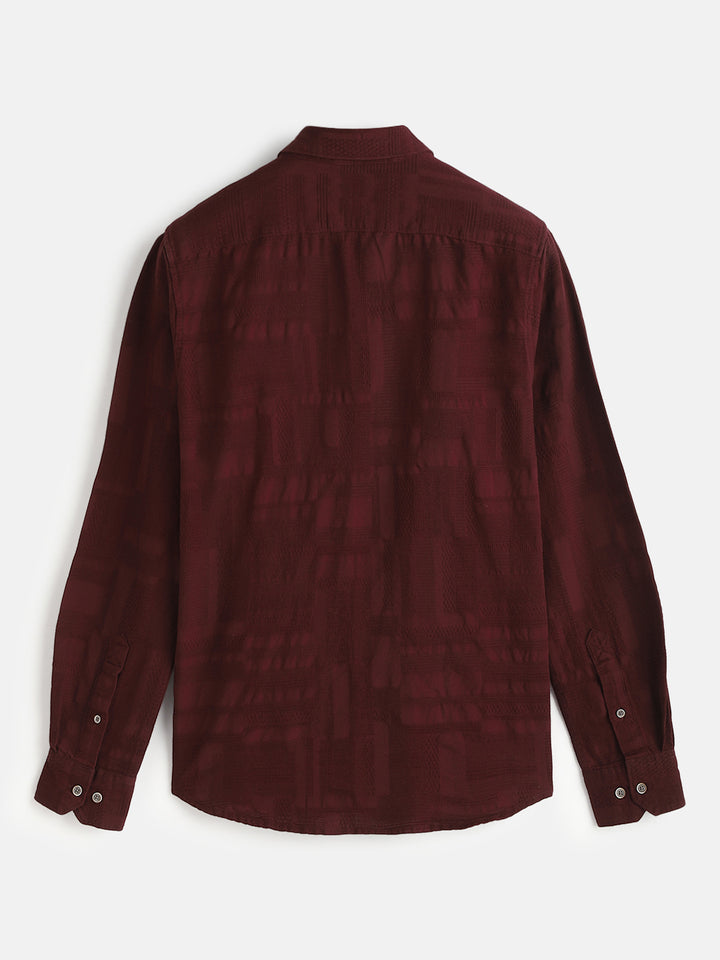 Textured Pure Cotton Shirt | Maroon
