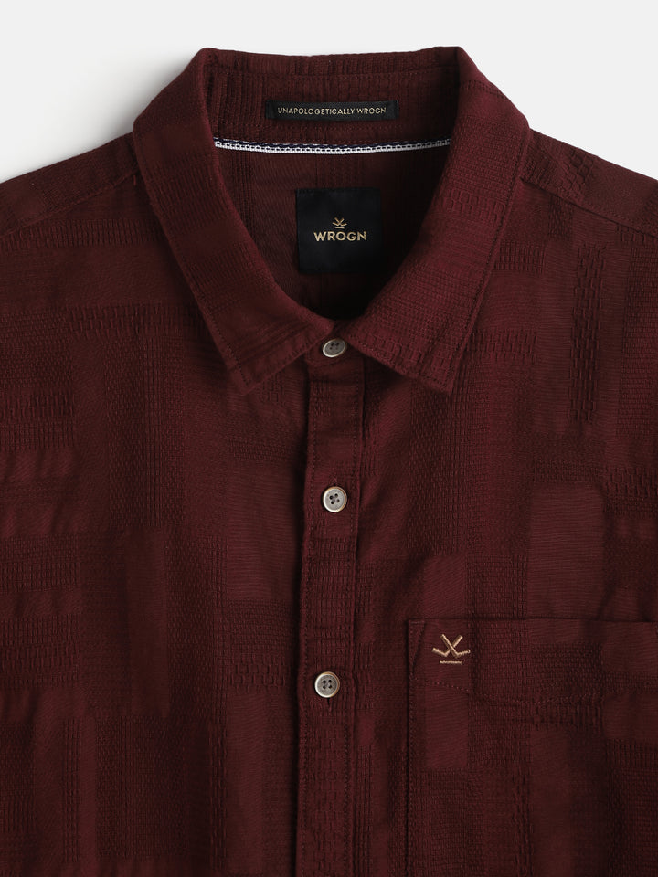 Textured Pure Cotton Shirt | Maroon