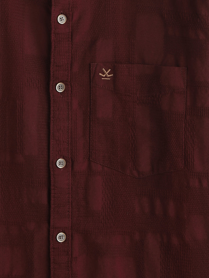 Textured Pure Cotton Shirt | Maroon