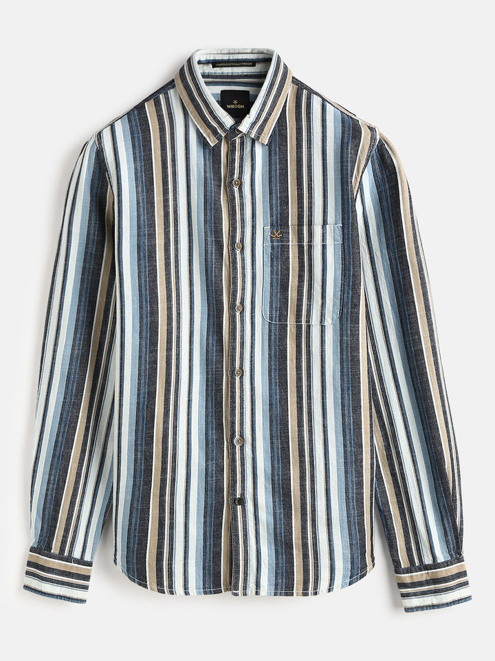 Striped Cotton Slub Shirt | Brown