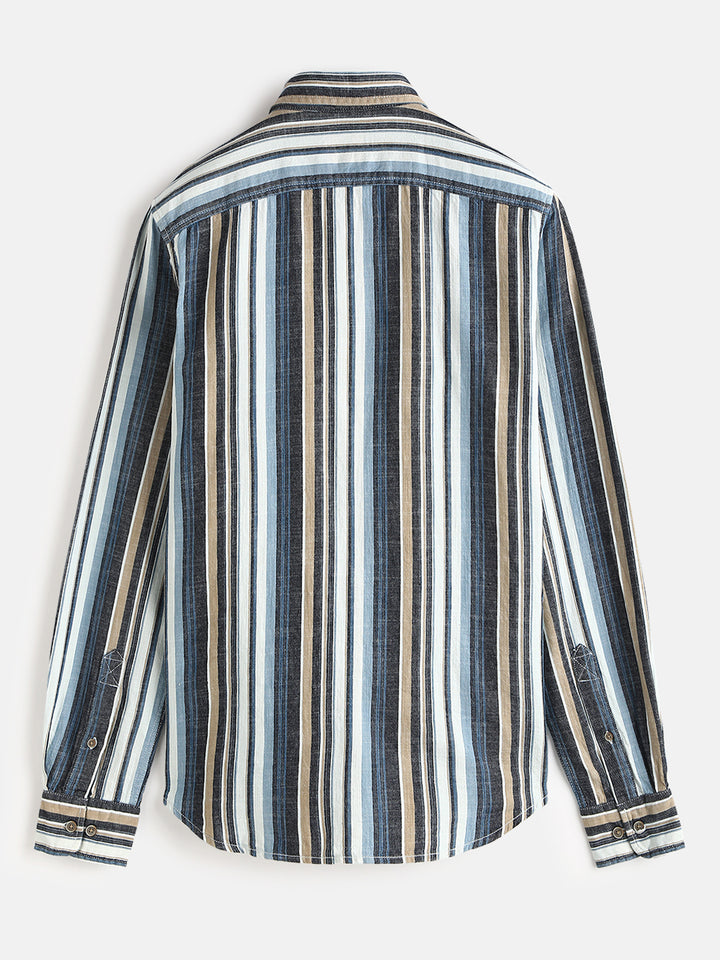 Striped Cotton Slub Shirt | Brown