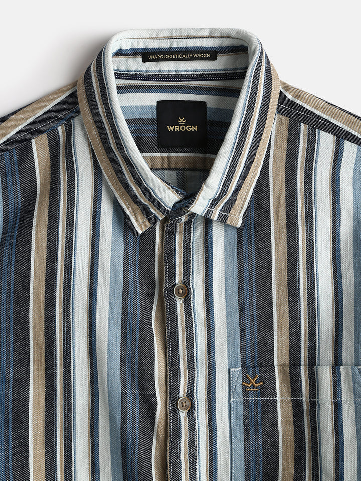 Striped Cotton Slub Shirt | Brown