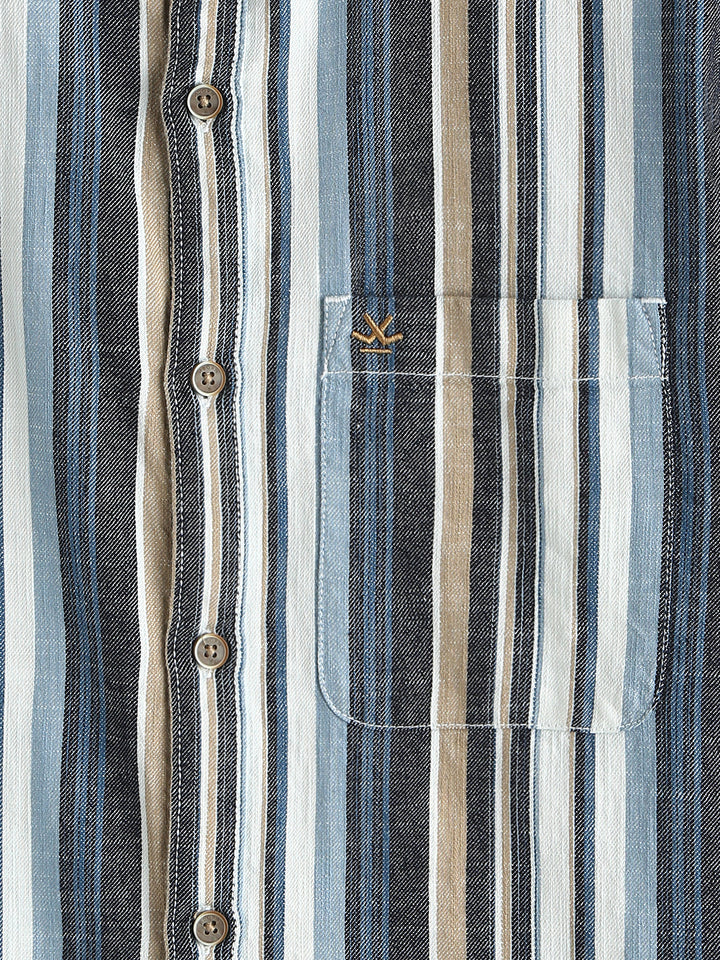 Striped Cotton Slub Shirt | Brown