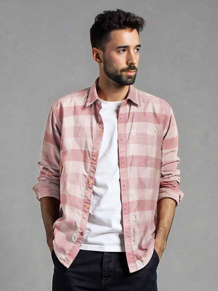 Textured Pastel Checked Shirt | Pink