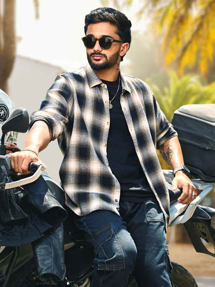 Shadow Checked Cotton Shirt | Black