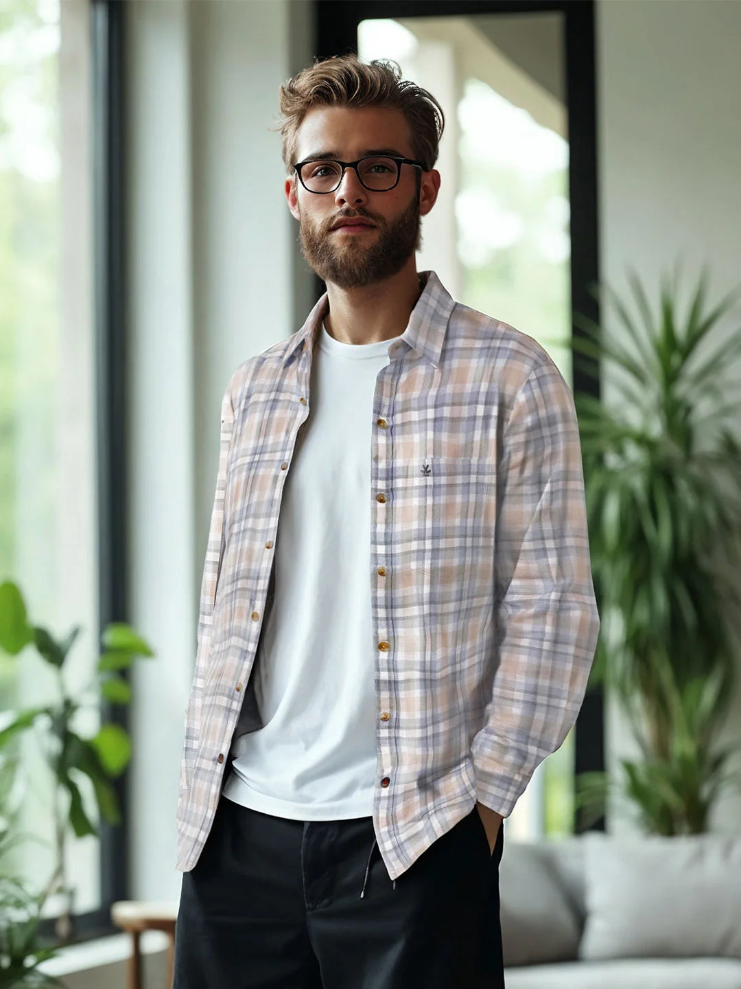 Tonal Checked Casual Shirt | Light Blue