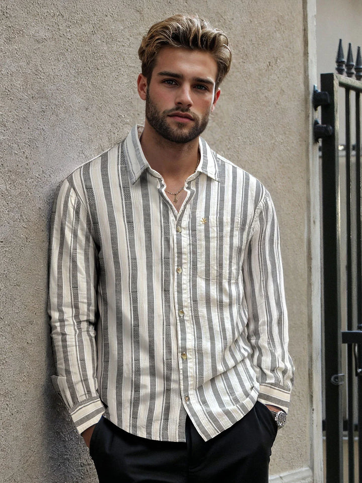 Textured Stripes Cotton Shirt | Grey