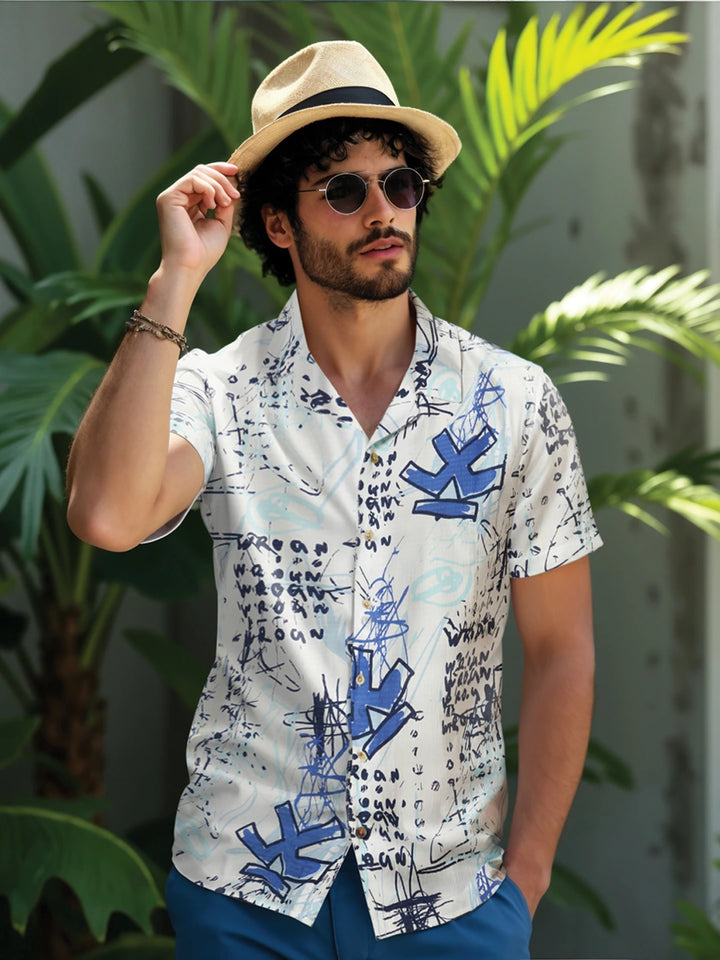 Textured Light Weight AOP Shirt  | Off White