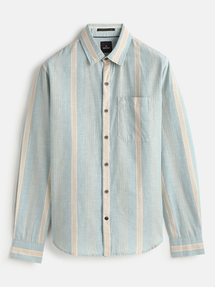 Cotton Slub Summer Stripes Shirt | Green
