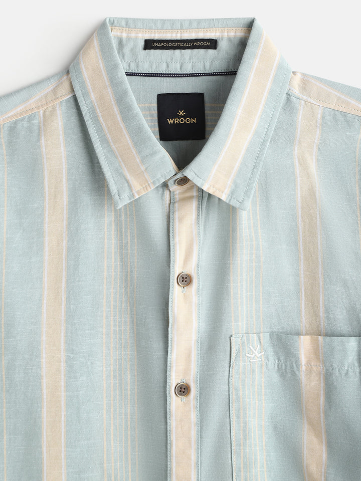 Cotton Slub Summer Stripes Shirt | Green