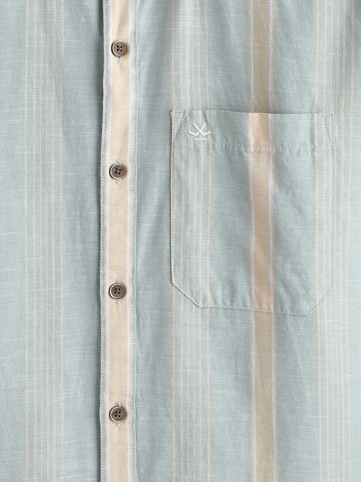 Cotton Slub Summer Stripes Shirt | Green