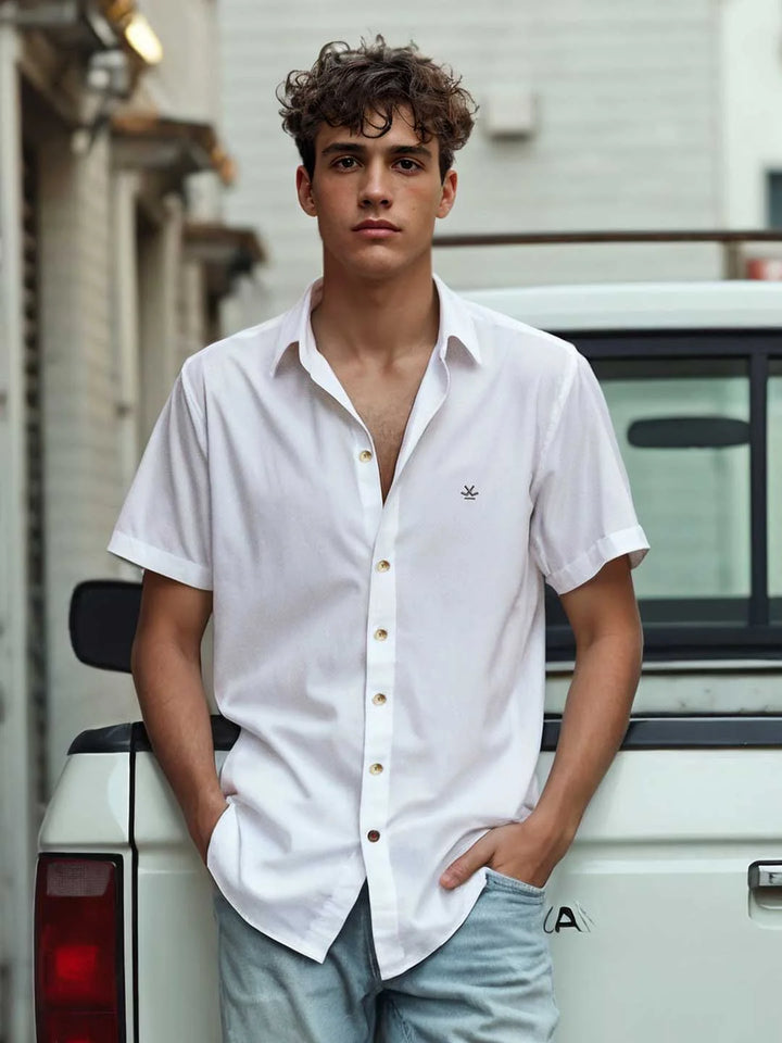 Textured Short Sleeve Shirt | White