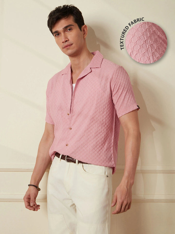 Textured Short Sleeve Shirt | Pink