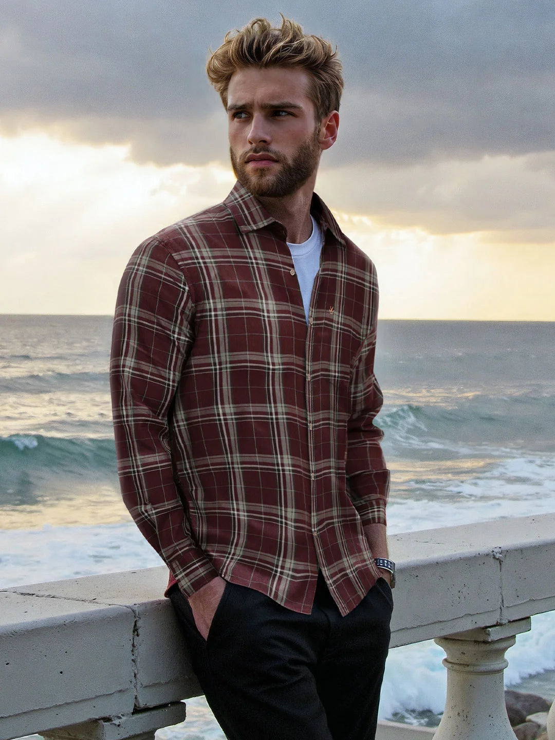 Textured Dobby Cotton Shirt | Maroon