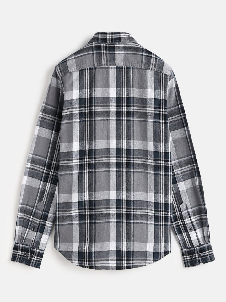 Textured Checks Slim Fit Shirt | Grey