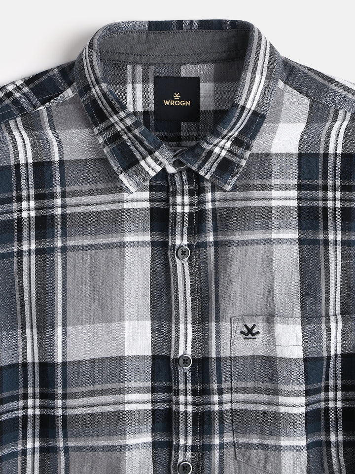 Textured Checks Slim Fit Shirt | Grey