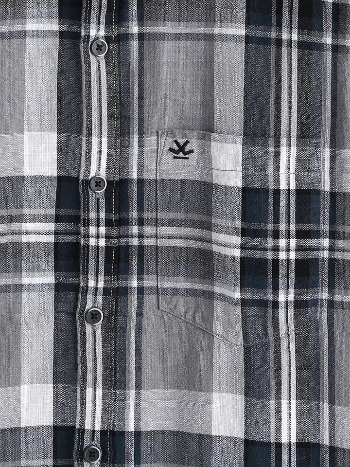 Textured Checks Slim Fit Shirt | Grey