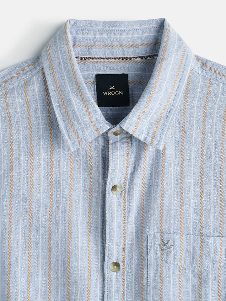 Textured Stripes Slim Fit Shirt | Light Blue