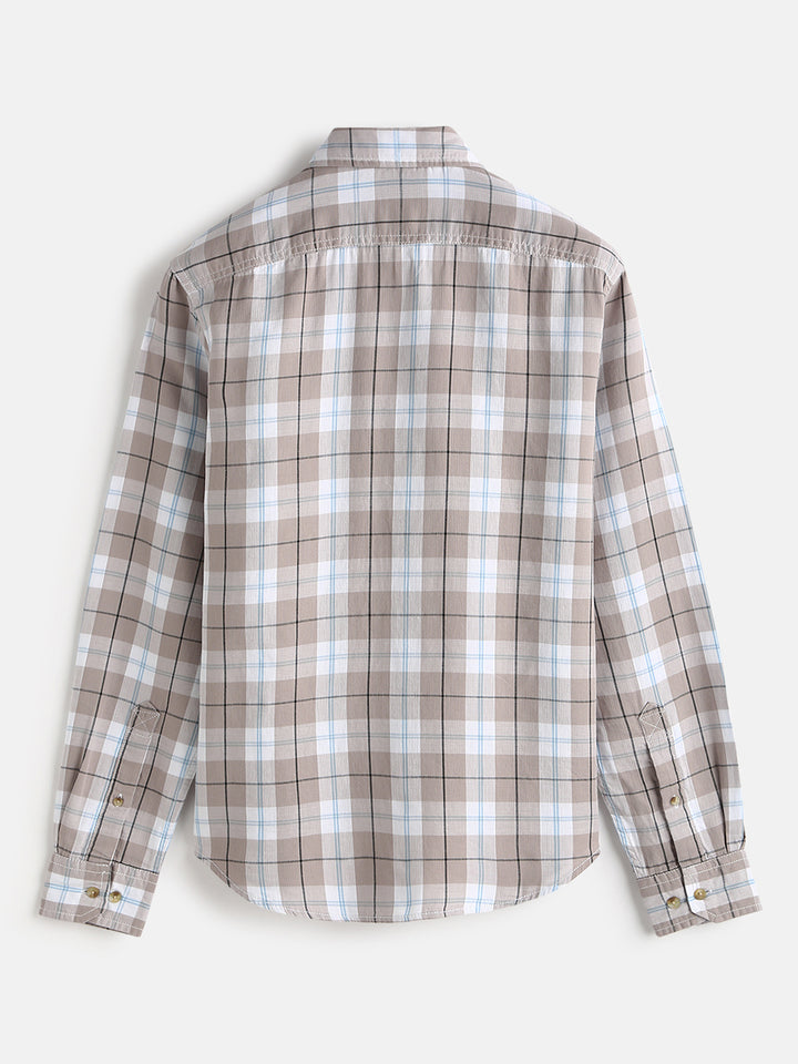 Checked Double Cloth Shirt | Brown