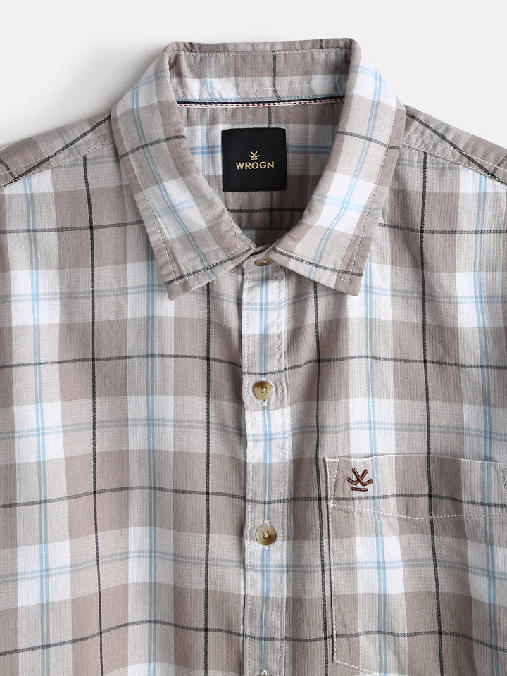 Checked Double Cloth Shirt | Brown
