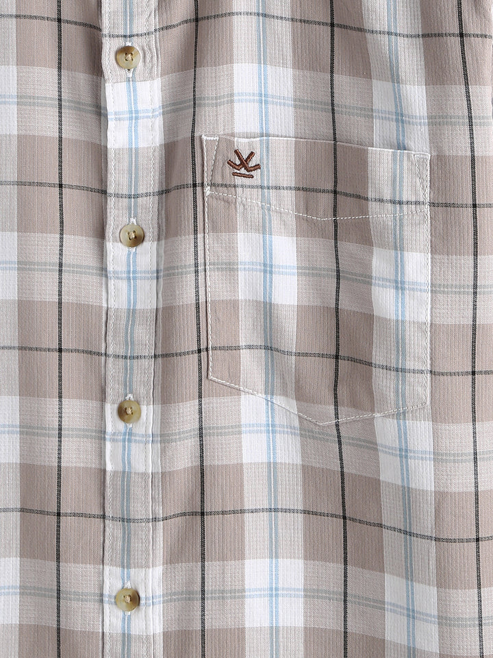Checked Double Cloth Shirt | Brown