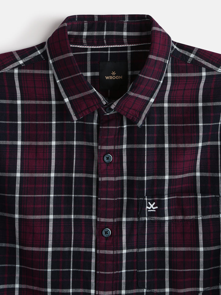 Classic Checked Cotton Shirt | Maroon