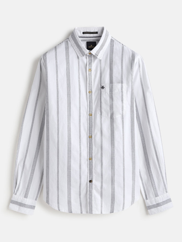 Textured Stripes Cotton Shirt | White