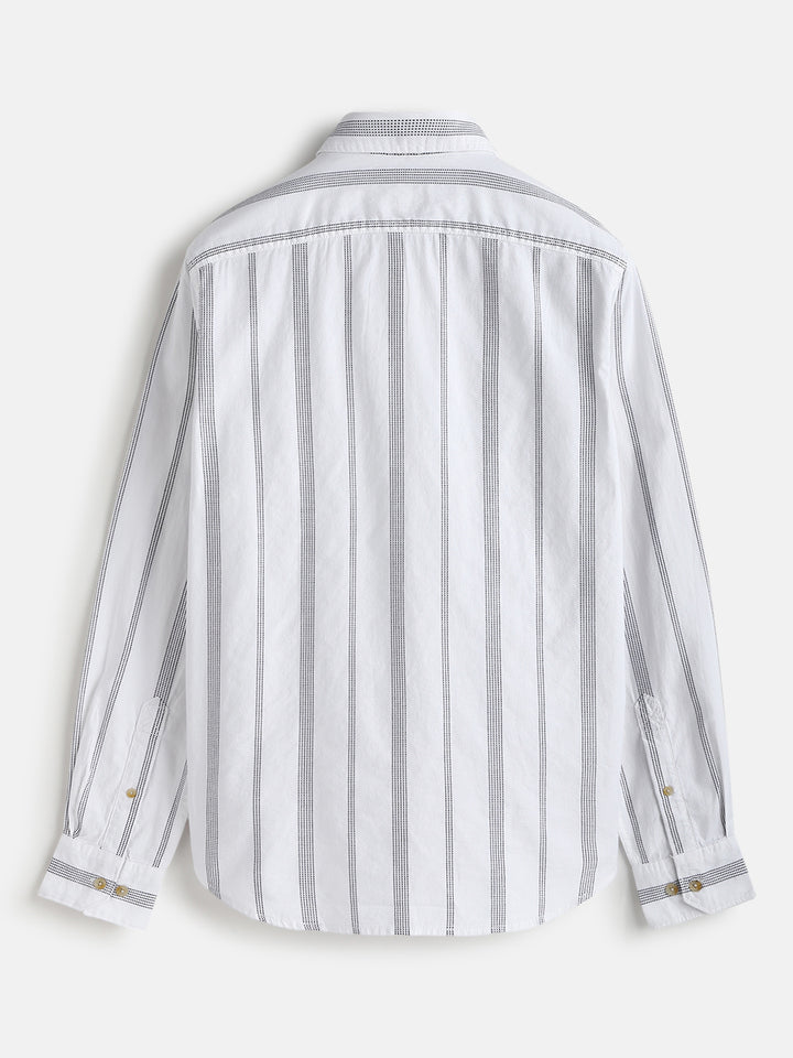 Textured Stripes Cotton Shirt | White