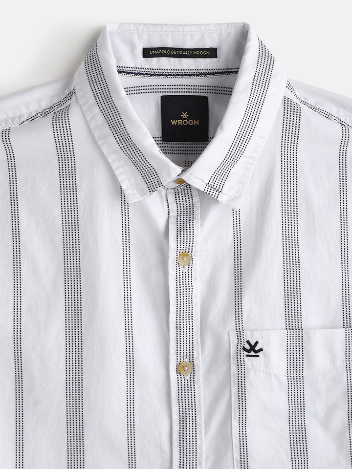 Textured Stripes Cotton Shirt | White