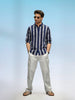 Textured Striped Cotton Shirt | Blue